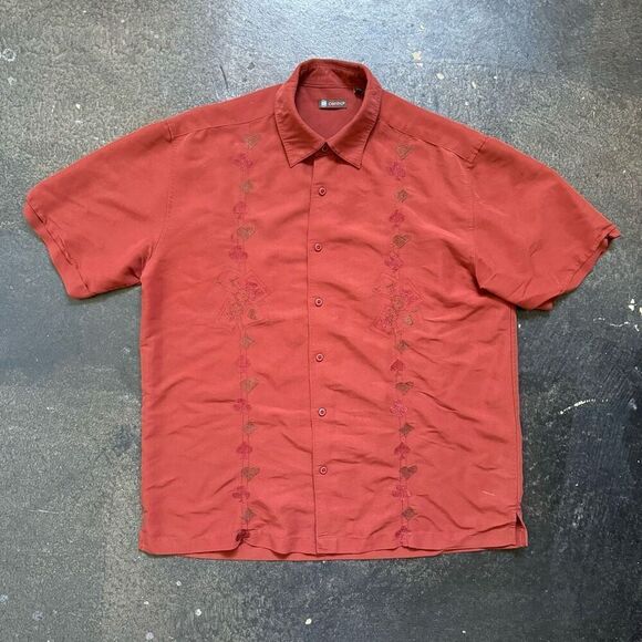 Centro Men’s Button Up Rayon Blend Shirt Poker Embroidery Style Size Large - Picture 1 of 16